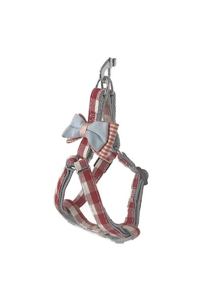 Angoravi Dog Chest Collar Set with Plaid Patterned Bow Tie 1.5 cm*35-48 cm Red
