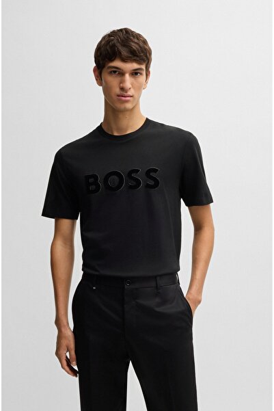 BOSS Erkek Pamuklu Marka Logolu Yuvarlak Yaka Siyah T-Shirt 50527338-001