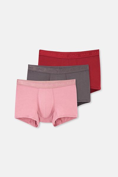 Dagi Grau-Dusty Rose-Plum 4210 3-teilige flache Micro-Modal-Boxershorts