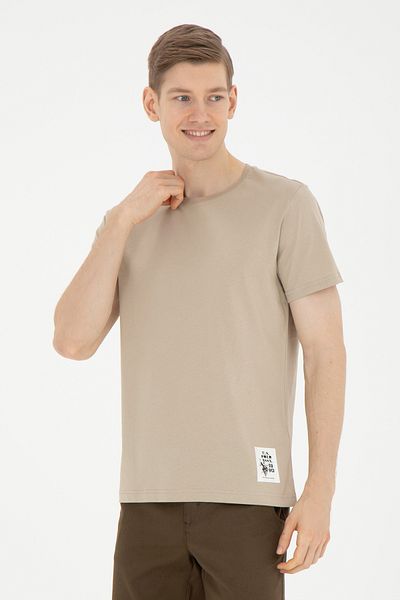 U.S. Polo Assn. Ανδρικό μπλουζάκι με κανονική εφαρμογή με λαιμόκοψη ανοιχτό χακί 50287085 -vr183