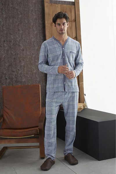 PİJAMOOD Set de pijamale pentru bărbați din bumbac albastru Pijamood 8827