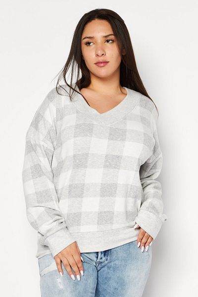 Felina Women V-Neck Checkered Sweatshirt, Grey