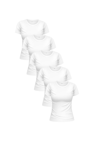 noetr Λευκό Χρώμα Άνετη Εφαρμογή 100% Βαμβακερό Γυναικείο T-shirt 5 συσκευασιών