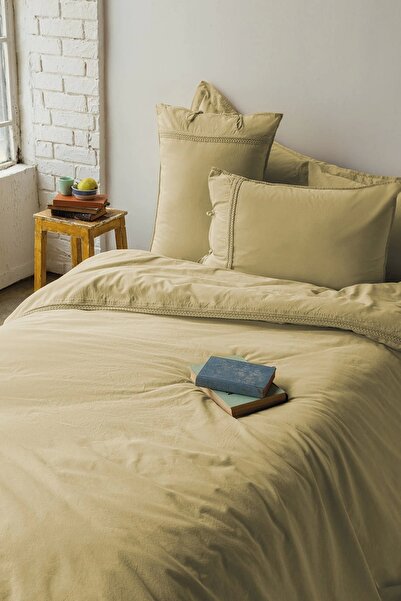 İssimo Home Drope Saphron Yıkanmış %100 Pamuk Poplin Çift Kişilik Nevresim Ta...