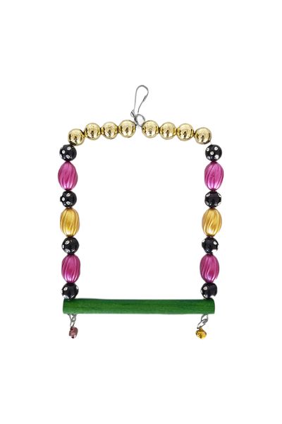 kapsulavm Square Bird Swing with Beads and Perches 10 Cm-13 cm Colorful