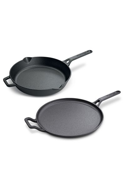 Prestige Pre-Seasoned Cast Iron Cookware Set - 28cm Flat Dosa Tawa + 26cm Fry Pan PR49081