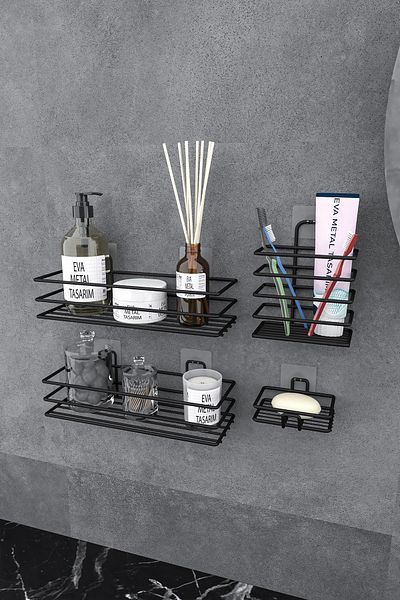 EVA METAL TASARIM Αυτοκόλλητο Σετ Μπάνιου Σχάρα Ντους + Σαπουνάδα + Μεταλλικό Σετ Οδοντόβουρτσας