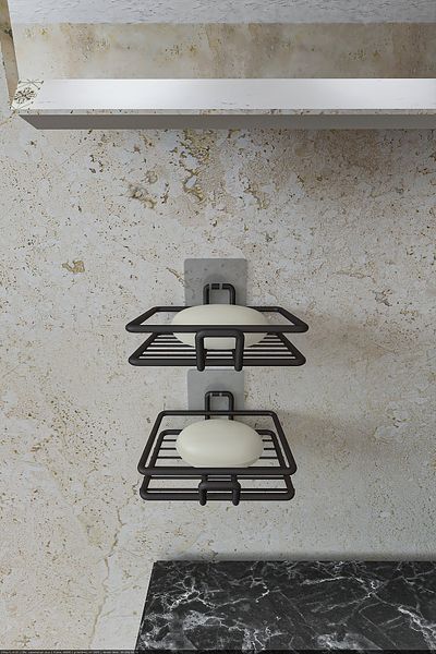 EVA METAL TASARIM Лепилен комплект от 2 сапунерки за баня Кухненска мивка Метална плътна сапунерка черна