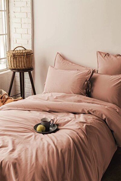 İssimo Home Savanna Apricot Washed 100% Cotton Poplin Double Duvet Cover Set