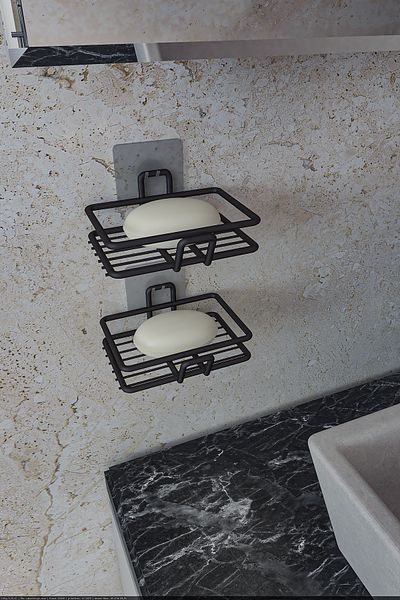 EVA METAL TASARIM Лепилен комплект от 2 сапунерки за баня Кухненска мивка Метална плътна сапунерка черна
