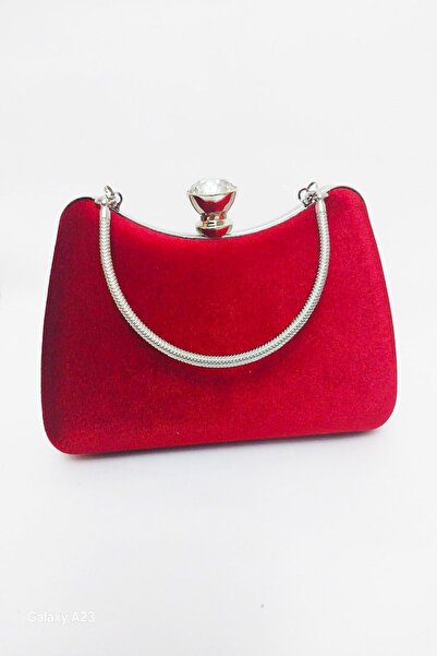 ZEYYMODA Women Silk Red Velvet Evening Dress Bag with Armrests