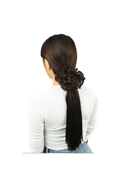 Generic Brand Elastic Bun Scrunchie with Hair / Dark Brown