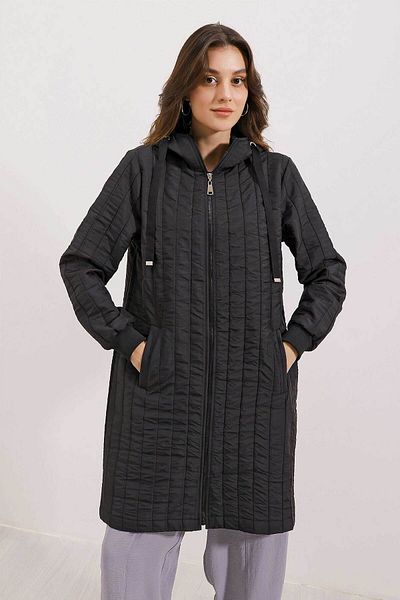 Bigdart 5138 Quilted Long Coat - C. Black