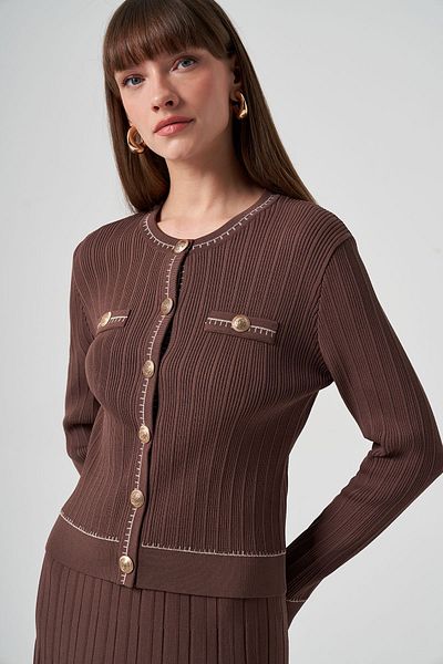 Nuss Mercerized Knitwear Button Detail Κοντή Ζακέτα 1115 Καφέ