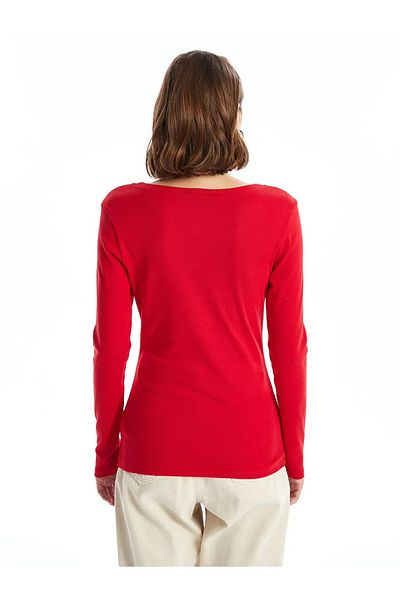 LC Waikiki Lcwaikiki Basic Red V-Neck Solid Long Sleeve Women's T-Shirt
