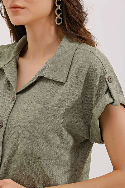 Bigdart 20187 Cămașă tricotată oversize cu mânecă scurtă - Çağla