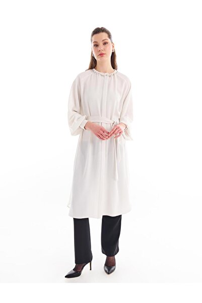 Kayra Taş Detaylı Sıfır Yaka Tunik Ekru