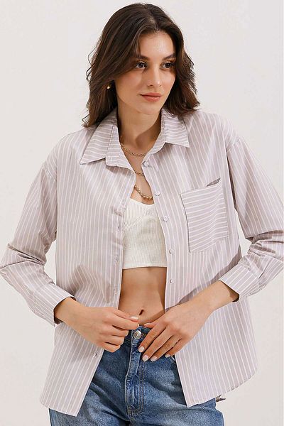 Bigdart 20205 Striped Oversize Shirt - Cream