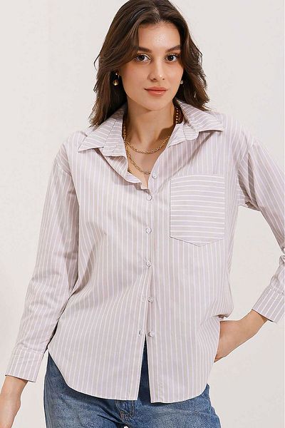 Bigdart 20205 Striped Oversize Shirt - Cream