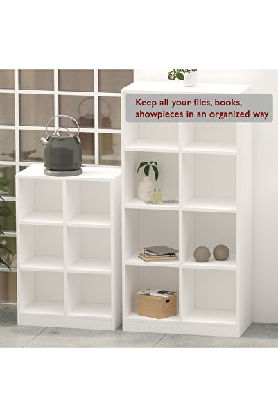Mahmayi Wooden Display Shelves with 6 Storage Compartment, Freestanding, White