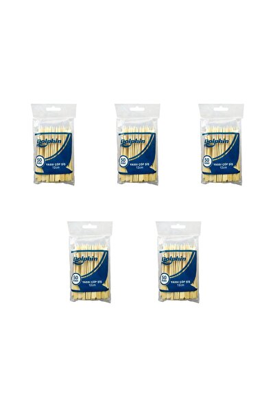 Dolphin Ahşap Yassı Tutamaklı Saplı Çöp Şiş - Boy : 12 Cm. - 50 Adetlik 5 Paket