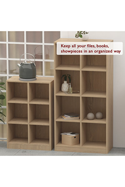 Mahmayi Wooden Display Shelves with 6 Storage Compartment, Freestanding, Light Imperia