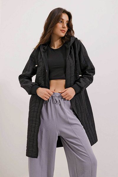 Bigdart 5138 Quilted Long Coat - C. Black