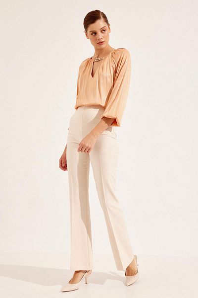 Setre Beige Slim Fit Wide Leg Trousers