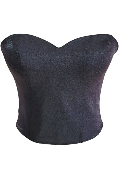 FİYPER Bustieră cu corset din satin negru mărime gata - cu cravată