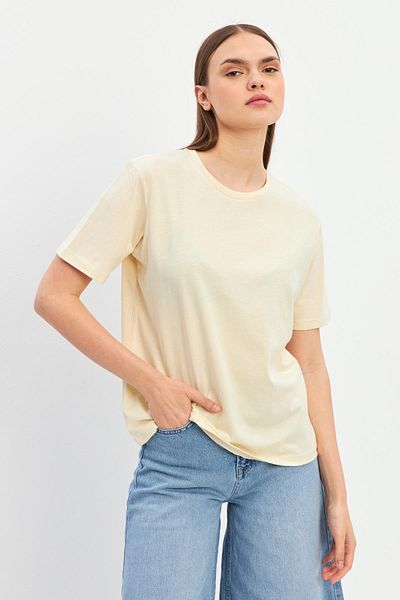 Setre Beige Crew Neck Plain T-Shirt