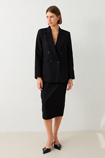 Setre Μαύρο μπουφάν με ασύμμετρο κλείσιμο και λεπτομέρεια με κουμπί