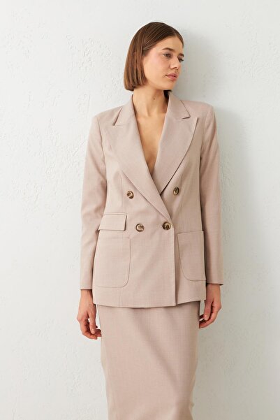 Setre Jachetă asimetrică din nurcă - Detaliu cu nasturi și buzunare