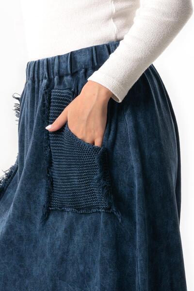 Eliş Şile Bezi Indigo Knitwear Shalwar - Autumn and Winter, Elastic Waist and Double Pocket