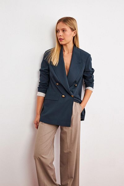 Setre Asymmetrical Emerald Jacket - Button and Sleeve Detail