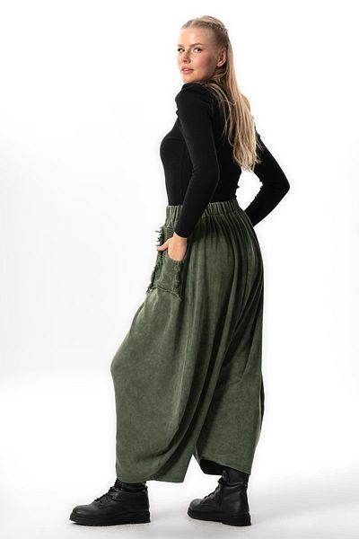 Eliş Şile Bezi Khaki Knitwear Shalwar - Autumn and Winter, Double Pockets and Elastic Waist