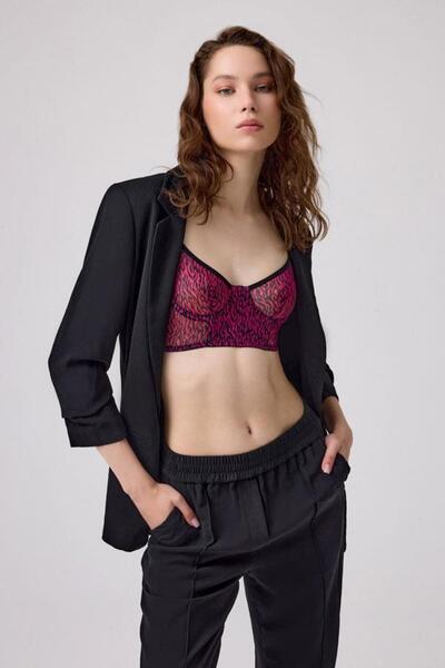 Cottonhill Σετ γυναικείο σουτιέν με φούξια μοτίβο με ρυθμιζόμενο λουράκι Underwire Special Zone Ανοιχτό στρινγκ καλσόν