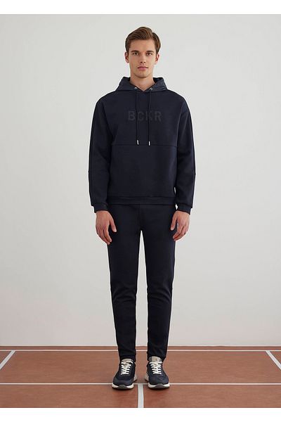 Boris Becker Navy Blue Color Logo Embroidered Hooded Sweat