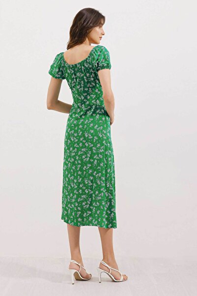 Bigdart 2427 Slit Floral Viscose Dress - Green