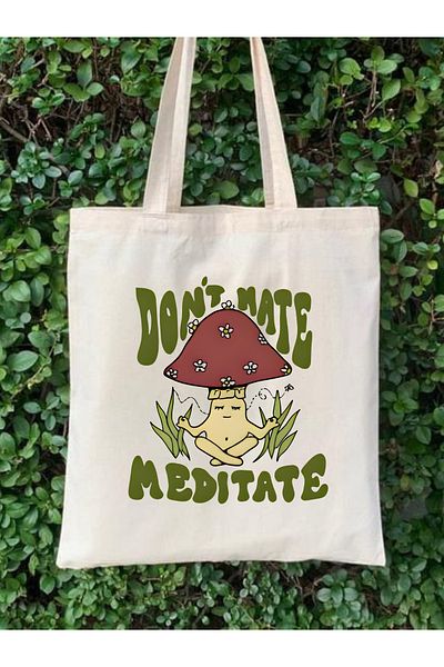 Cemira Don't Hate Meditate Mushroom Design tote Bag Geantă de stofa
