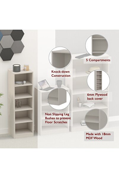 Mahmayi Wooden Storage Display Shelves 5-Tier Freestanding, Light Grey