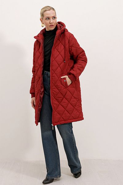Bigdart 5138 Gesteppte lange Pufferjacke - Weinrot