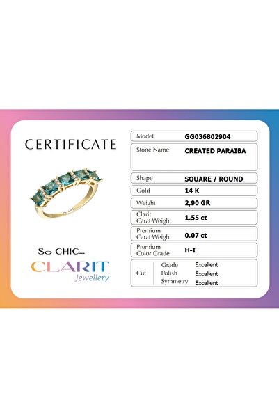 So CHIC... Created Paraiba Taşlı Clarit Serisi 14 Ayar Sarı Altın Beştaş Yüzük