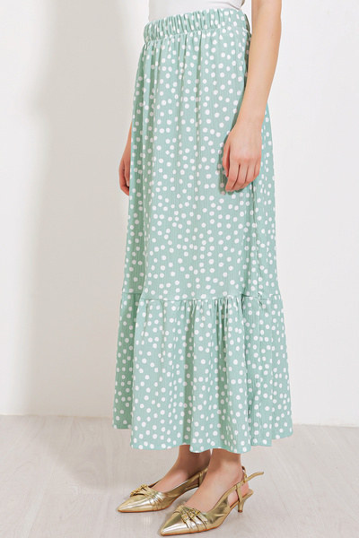 Bigdart Women's Cagla White Polka Dot Long Knitted Skirt 1886