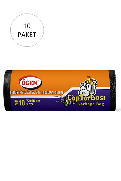 ÖGEM PLASTİK Industrial King Size Garbage Bag 72 X 95 cm 10 Rolls X 10 Pack = 100 Pieces (Black)