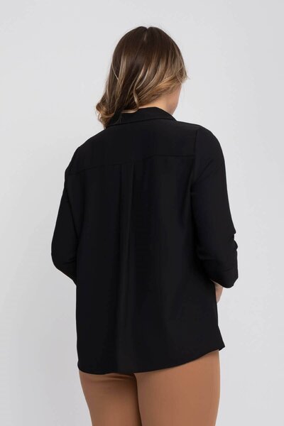 AYHAN 81592 Μπλούζα κρεπ μεγάλου μεγέθους με καρφίτσα τριών τετάρτων