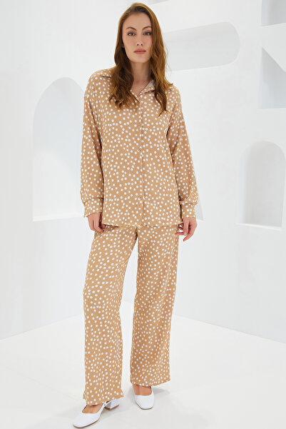 Bigdart Costum dublu tricotat pentru femei, bej, ecru, buline 5858