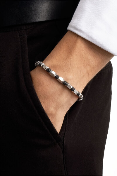 So CHIC... 21 cm Steel Men's Bracelet with Lava Stone