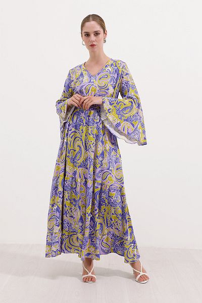 Bigdart 2454 Patterned Long Dress - Lilac