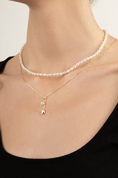 So CHIC... Beyaz İnci 18 Ayar Beyaz Altın Kaplama 41 Cm Gümüş İnci Kolye