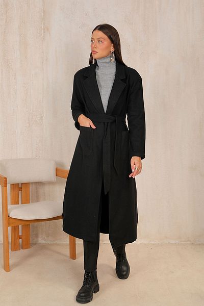 Melike Tatar Black Belted Stamp Coat 32-6500-1